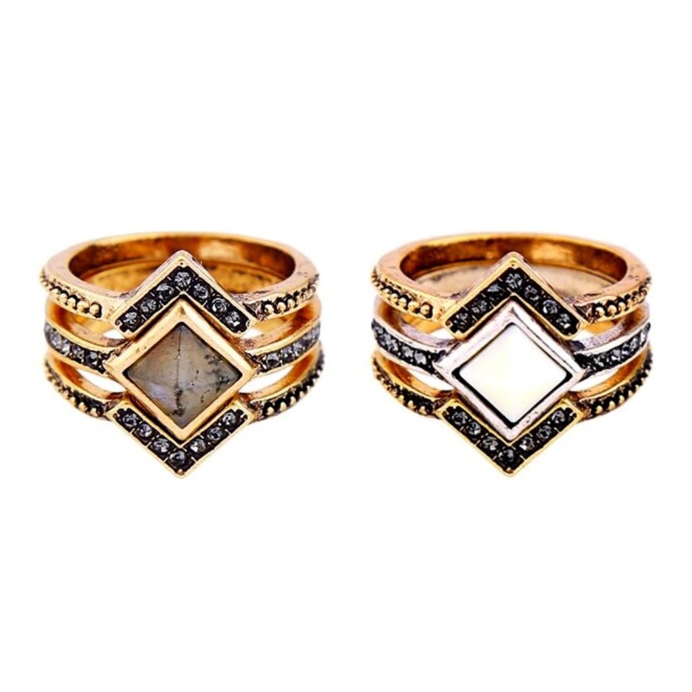 Boho Layered Triangular Set of 4 Rings - Picture 2 of 6